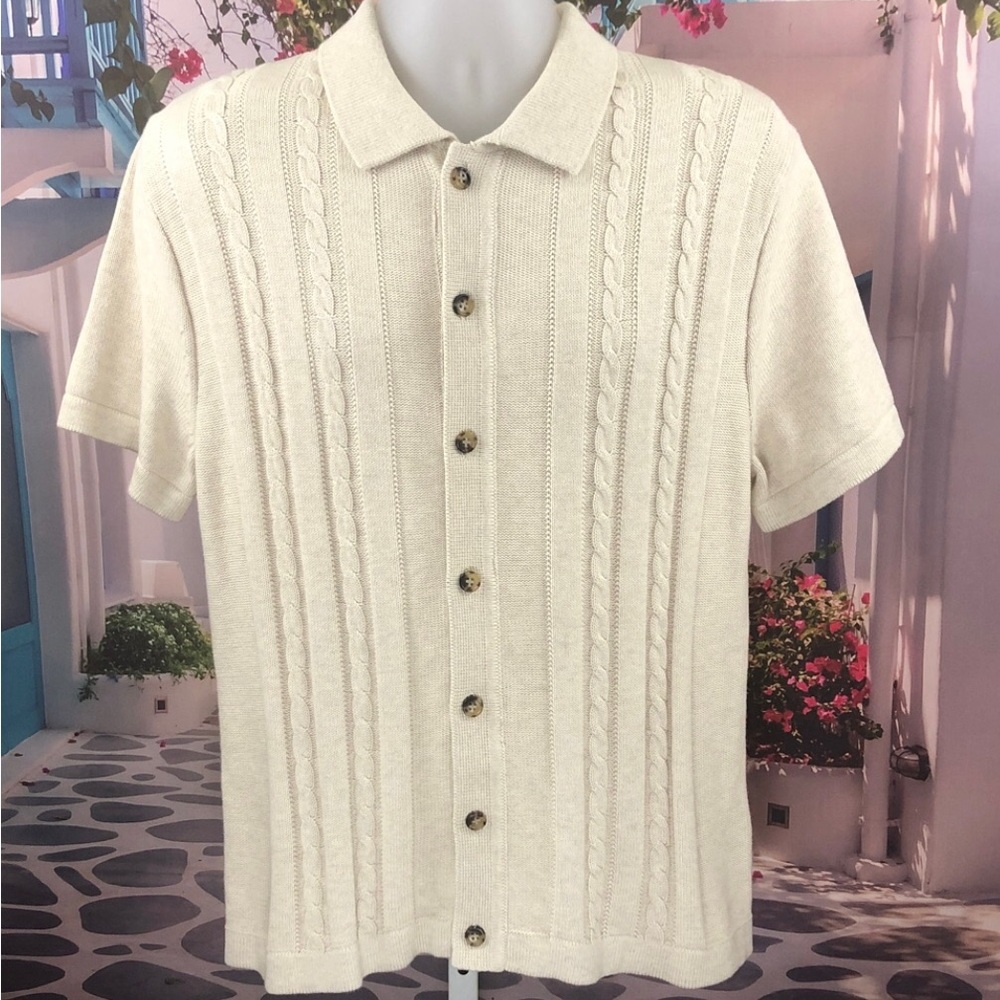 NWT J. Crew Short Sleeve Cream Cable Knit Polo Cardigan